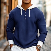economico T-shirt in maglia waffle-Per uomo Maglietta Waffle Felpa Pullover Manica Lunga Felpa con Cappuccio Primavera &amp; Autunno Semplice Moda Designer Essenziale Coulisse Cerniera frontale Vacanza Streetwear Uscire Esercito verde