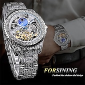 abordables Relojes mecánicos-FORSINING Hombre Relojes Mecánico Retro Antiguo Lujo Esfera Grande Moda Calavera Cuerda Automática Pantalla de fase lunar Luminoso Correa de acero inoxidable Reloj
