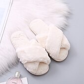 cheap Home Slippers-Women&#039;s Fuzzy Cross Band Slippers Memory Foam Home House Shoes with Open Toe Comfortable