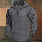 levne Základní mikiny_-Pánské Mikina Waffle mikina Čtvrtletní mikina na zip Černá Bílá Fialová Armádní zelená Khaki Poloviční zip Bez vzoru Rýhovaný Čtvrtletní zip S texturou Vánoce Denní Dovolená netisknutelný Polyester