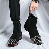 levne Boty Chelsea-pánské chelsea boty z umělého semiše s cvočky s elastickými bočními panely - trendy nazouváky pro módní outfity