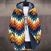 cheap Men&#039;s Print Fleece Jackets-Men&#039;s Abstract Graphic Prints Geometry Winter Coat Fleece Jacket Coat Warm Breathable Comfortable Fashion Streetwear Sport Sports &amp; Outdoor Daily Wear Going out Zipper Pocket Print Fall &amp; Winter