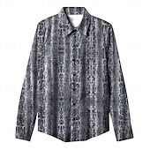 cheap Birds &amp; Animals-Men&#039;s Snake Print Shirt Aloha Shirt Long Sleeve Vintage Fashion Designer Outdoor Casual Daily Spring &amp;  Fall Collar Button-Down Blue Green Gray