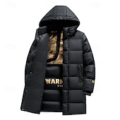 cheap Men's Downs &amp; Parkas-Men's Winter Coat Puffer Jacket Padded Zipper Pocket Polyster Pocket Outdoor Long Fashion Casual Thermal Warm Windproof Winter Plain Black Puffer Jacket