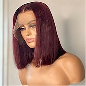 economico Parrucche lace front capelli veri-Parrucca corta bob 99j 13x4 trasparente pizzo frontale capelli lisci parrucche di capelli umani densità 150% per donne nere