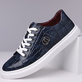 voordelige Herensneakers-Heren burgundy krokodillenpatroon imitatie leren sneakers met vetersluiting – stijlvolle casual schoenen voor dagelijks gebruik