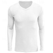 ieftine Tricou din tricot cu nervuri-Bărbați Tricou Cămașă musculară Tricou din tricot cu nervuri Tee Top Manșon Lung În V Vară Simplu Pit Strip Modă Designer De Bază Striat Vacanță Stradă Ieșire Negru Alb Vișiniu Top tricou pentru