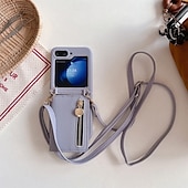 cheap Samsung Cases-Phone Case For Z Flip 5 Z Flip 4 Z Flip 3 Back Cover with Stand Holder Zipper with Lanyard Retro TPU PU Leather