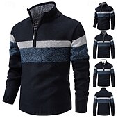 economico maglione pullover da uomo-Per uomo Pullover Maglione Maglioni con zip a un quarto Maglione lavorato a maglia A coste Maglia Standard Lavorato a maglia Vello Color Block Chiusura lampo quarto Di tendenza Essenziale Da tutti i