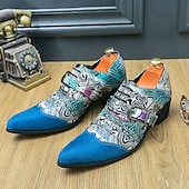 baratos Semi-formal-Sapatos oxford masculinos com salto alto e fivela psicodélica e biqueira de camurça – calçados formais estilo retrô para festas e eventos especiais