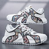 cheap Men&#039;s Sneakers-Men&#039;s White Athletic Sneakers with Tribal Print and Mesh Upper – Lightweight Running Shoes for Sports and Casual Wear