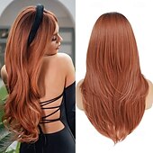 cheap Synthetic Trendy Wigs-Megan Fox Inspired Wigs Auburn Wigs for Women Layered Wig with Bangs Long Straight Hair Wig Copper Brown Wigs Natural Synthetic Hair Heat Resistant Wigs for Daily Party Cosplay Use