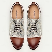 cheap Jacquard shoes-Men&#039;s Faux Leather and Jacquard Oxford Shoes - Vintage Lace-Up Dress Shoes with Crane Print for Formal and Casual Wear