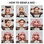 economico Parrucche trendy sintetiche-parrucche lunghe con radici scure, parrucca sintetica ondulata e sciolta con frangia per le donne, per feste quotidiane e cosplay