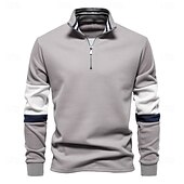 economico Felpe di base-felpe con collo finto e cerniera a un quarto da uomo, pullover casual patchwork, felpa in misto cotone per uomo