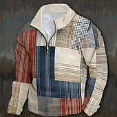 billiga Geometriskt mönster-Herr Grafisk Lappverk Huvtröjor Kvartströja med dragkedja Långärmad Tröja Hög krage Dagligen Ledigt Vintage retro 3D-tryck Semester Utekväll Streetwear Mönster Vår &amp; Höst