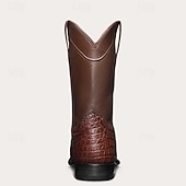 levne Cowboy &amp; Western Boots-pánské hnědé westernové kovbojské boty s krokodýlím potiskem z umělé kůže - vintage styl, ideální pro outdoorové i běžné nošení