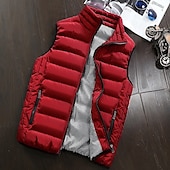 preiswerte Herren Steppweste-Herren Puffer Weste Weste Täglich Verabredung Urlaub Modisch Brautkleider schlicht Herbst Winter Tasche Polyester warm halten Komfortabel Glatt Gesteppt Reisverschluss Ständer Regular Fit Schwarz