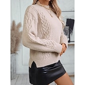 voordelige Effen kleuren-Dames Trui Elegant Modieus Dagelijks Effen Kleur Onechte nek Gebreid Lange mouw Normale tops breien Werk Rood Bruin Beige Herfst Winter