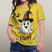 voordelige Halloweenkostuums voor meisjes-Halloween Voor meisjes 3D Grafisch Geest T-shirt Korte mouw Zomer Lente Modieus Basic Polyester Kinderen 4-12 jaar Strakke ronde hals Buiten Casual Dagelijks Normale pasvorm
