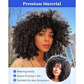 abordables Perruques Synthétiques Sans Bonnet-perruques afro bouclées avec frange pour femmes noires perruque synthétique bouclée crépue résistante à la chaleur pour une fête quotidienne