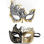 Roman Couples Mask Venetian Mask Adults Women's Metal Finish Sexy Costume Party Masquerade Halloween Carnival Mardi Gras Easy Carnival Costume 14