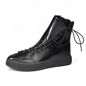 cheap Ankle Boots-Men&#039;s Red Faux Leather High-Top Boots with Side Zipper and Lace-Up Design – Stylish Casual Footwear for Fall and Winter