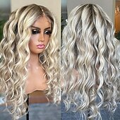 abordables Perruques à dentelle frontale-Perruque Cheveux vierges non transformés 13x4 devant en dentelle Cheveux Brésiliens Ondulé Boucle lâche Blond Partie médiane Femme Densité 130% 150% Cheveux Colorés Mèches Colorées / Balayées 100