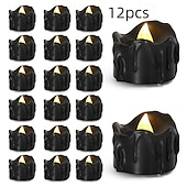 cheap Halloween Lights-Black Flameless Teardrop Candle Lights Yellow Twinkle Tea Light Candle with Glitter Decoration Freestanding Plastic Round Single Wick for Various Room Types Valentine&#039;s Day  Halloween Christmas