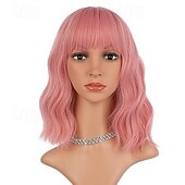 abordables Perruques Synthétiques Sans Bonnet-perruque courte colorée bouclée ondulée synthétique bob perruques avec frange aérienne perruques naturelles pour femmes