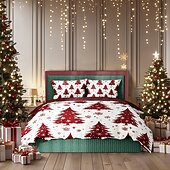 baratos Roupa de Cama de Natal-capa de edredom de natal com design de árvore de natal vermelha roupa de cama festiva 100% algodão macio e aconchegante para decoração sazonal de quarto queen king size