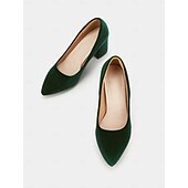 preiswerte Halbformell-Elegante Pumps aus grünem Samt mit Blockabsatz für Damen – spitze Abendschuhe fürs Büro, Partys und formelle Anlässe