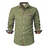 economico Camicie da uomo-Per uomo Camicia Camicia di velluto a coste Sovracamicia A quadri Esterno Strada Nero Blu marino Marrone Verde Manica lunga Colletto Inverno Primavera &amp; Autunno Abbigliamento