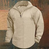 levne Základní mikiny_-Pánské Mikina Waffle mikina Čtvrtletní mikina na zip Černá Bílá Fialová Armádní zelená Khaki Poloviční zip Bez vzoru Rýhovaný Čtvrtletní zip S texturou Vánoce Denní Dovolená netisknutelný Polyester