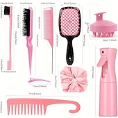 cheap Hair Styling Accessories-12pcs Complete Hair Styling Comb Set - Versatile Detangling &amp; Teasing Combs, Edge &amp; Rat Tail Brushes, Scalp Massager, Spray Bottle - Ideal for All Hair Types &amp; Daily Use