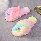 cheap Home Slippers-Women&#039;s Fuzzy Cross Band Slippers Memory Foam Home House Shoes with Open Toe Comfortable