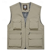 cheap Men&#039;s Vest-Men&#039;s Vest Gilet Fishing Vest Hiking Vest Daily Date Vacation Fashion Casual Spring &amp;  Fall Mesh Pocket Polyester Breathable Comfortable Plain Zipper V Neck Regular Fit Black Yellow Red Navy Blue Vest