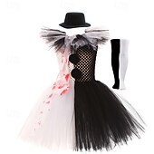 halpa Tyttöjen Halloween-asut-Lapset Tyttöjen Mekko Cosplay mekko Cosplay Custom Yhtenäinen väri Värikäs Hihaton Suoritus Juhla Halloween juhla Silmukka Tilkkutäkki Vintage Goottityyli Halloween Custom Polyesteri Polvipituinen A