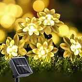 billige Solstrengelys-solar lotus blomsterstrenglys – 20/30/50 led dobbeltlags kronbladlys, 8 moduser, vanntette dekorative lys for utendørs hage, hage, juletre og fest fargerik/varm hvit