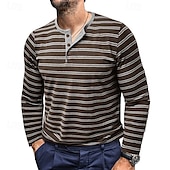 economico Maglietta casual Henley-Per uomo Maglietta con bottoni Maglietta Maglia Henley Camicia a Maniche Lunghe Manica Lunga Henley Primavera &amp; Autunno A righe Moda Designer Essenziale Bottoni Vacanza Streetwear Uscire Nero Bianco