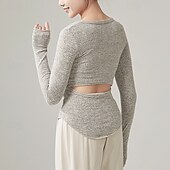 billiga Dansträning-Sportkläder Topp Ren Färg Tvinning Dam Prestanda Träning Långärmad Hög Polyester