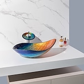 economico Lavabi da appoggio-moderno semplice chiaro luce intaglio yuan tesoro lavabo in vetro temperato con rubinetto a cascata lavabo supporto lavello bwy19-193