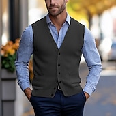 preiswerte Herren Strickjacke-Herren Pullunder Strickjacke Kurz gestrickt Stricken Standard Tasche Feste Farbe V Ausschnitt Elegant Vintage Heim Arbeit Bekleidung Frühling Herbst Dunkelmarine Braun M L XL