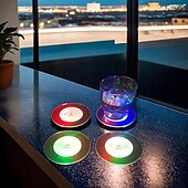 cheap Decorative Lights-LED Cocktail Coaster Round Ultra-Thin LED Drink Coaster Luminous Coaster Non-Slip &amp; Waterproof Transparent Beer Beverage Coasters for Club Party Wedding Christmas 1pc
