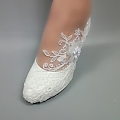 levne Poloformální-dámské bílé krajkové svatební lodičky – elegantní květinové svatební boty s vysokým podpatkem a zdobenou květinou pro nevěsty a formální události