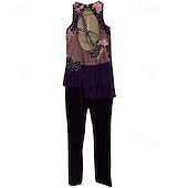 cheap Figure Skating Training Outfit-Figure Skating Pants Women&#039;s Girls&#039; Ice Skating Outfits Purple Patchwork Open Back Mesh Spandex High Elasticity Training Practice Professional Skating Wear Classic Crystal / Rhinestone Long Sleeve