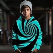 Boys 3D Graphic Geometric Striped Hoodie Long Sleeve Spring Fall Fashion Streetwear Kids 4-12 Years Hooded Outdoor Casual Daily Regular Fit4