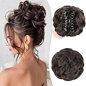 economico Chignon-Chignon Chignon Con clip Capelli sintetici Pezzo di capelli Estensione capelli Riccio Feste Giornaliero Da tutti i giorni Marrone scuro Marrone Biondo scuro