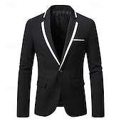 cheap Men&#039;s Blazers-Men&#039;s Graduation Blazer Business Cocktail Party Wedding Party Fashion Casual Spring &amp;  Fall Polyester Color Block Buttons Pocket Comfortable Single Breasted Blazer Black