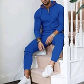 abordables sudaderas basicas-Hombre Sudadera Tracksuit Negro Blanco Azul Real Caqui Gris Con Capucha Plano 2 Piezas Deporte Diario Festivos Ropa de calle Básico Casual Primavera &amp; Otoño Ropa Sudaderas con capucha Sudaderas